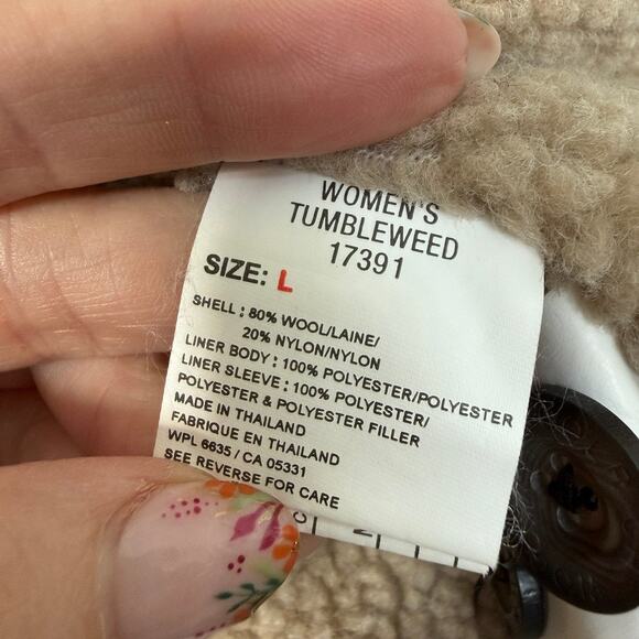 WOOLRICH Tumbleweed Buffalo Plaid Sherpa Lined Wool Jacket Beige Black L - Picture 6 of 7